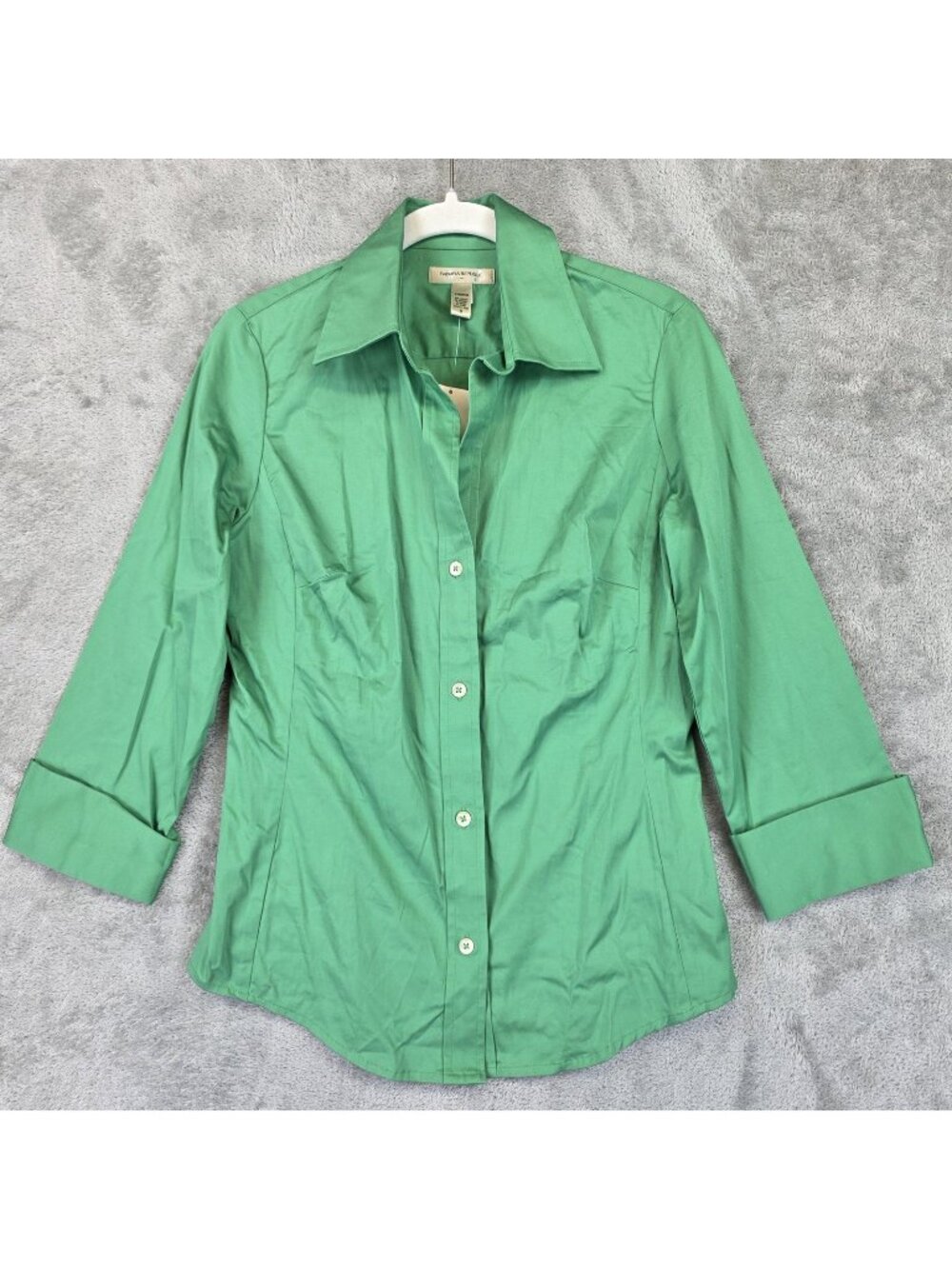 Banana Republic Button Up Shirt Womens S Green Collared 3/4 Sleeve Stretch